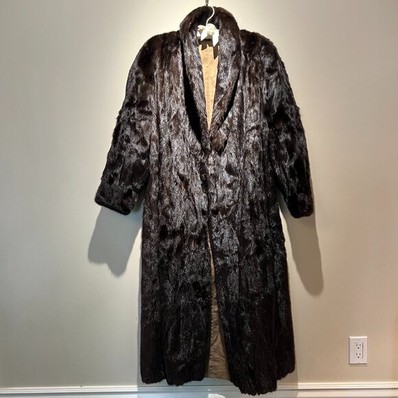 Dark Brown Mink Fur Coat & Reversible Raincoat w/ Crocodile Pattern; Used-V Good - Picture 1 of 8